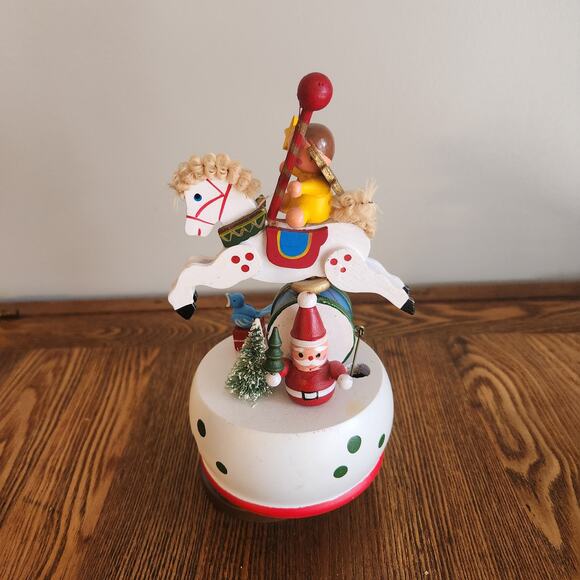 Vtg Working Merry Go Round Rocking Horse Christmas Rare